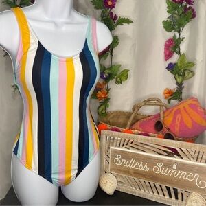🔥 SALE Kona Sol Colorful Striped One Piece  Swimsuit Size Small